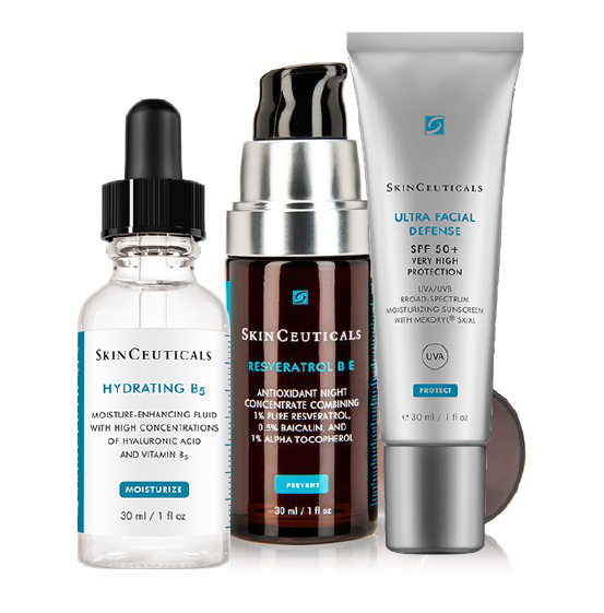 SkinCeuticals TRÍO Antioxidante Concentrado - Resveratrol B E + Hydrating B5  con Ultra Facial UV Defense SPF50